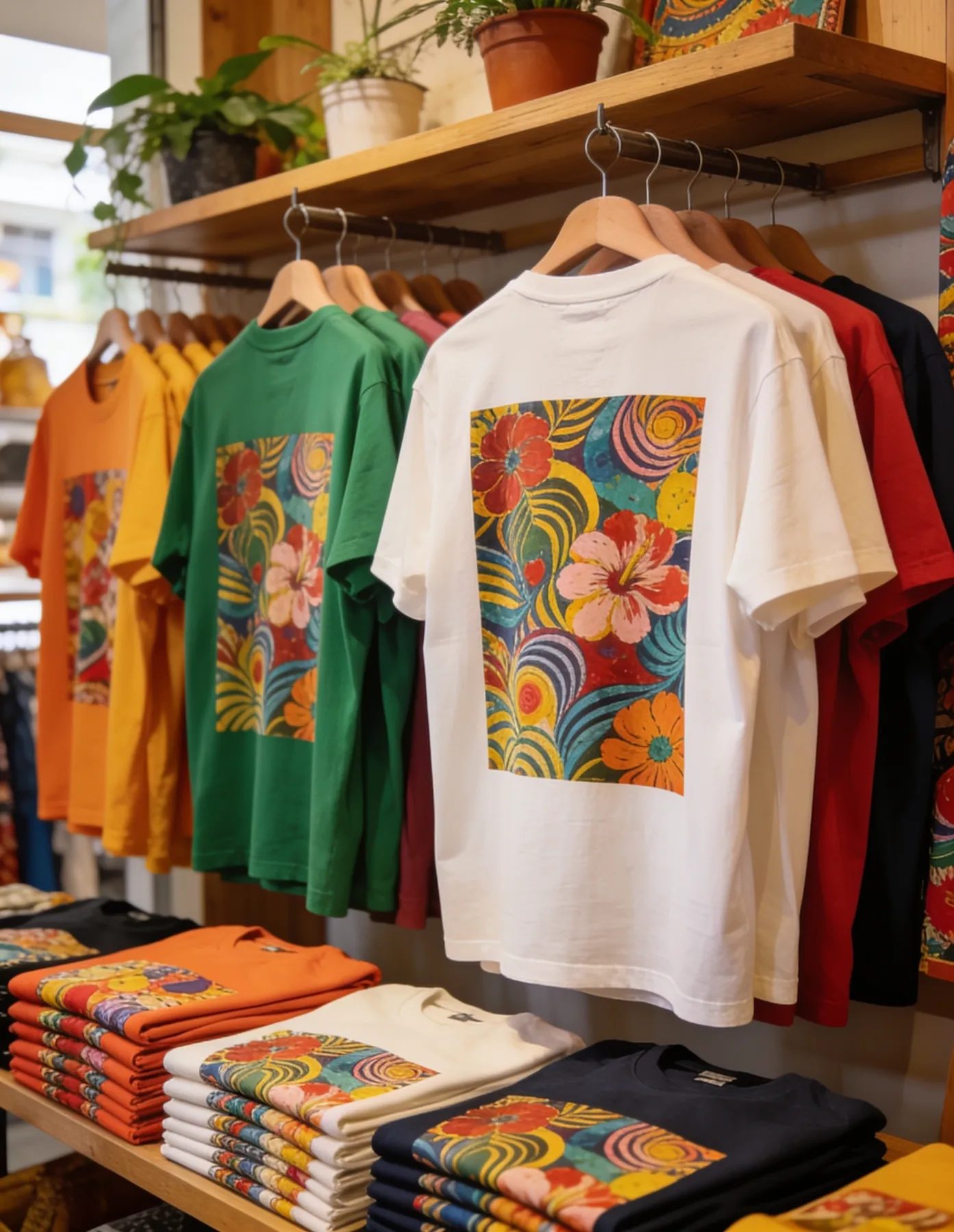 Referência de camiseta colorida em loja