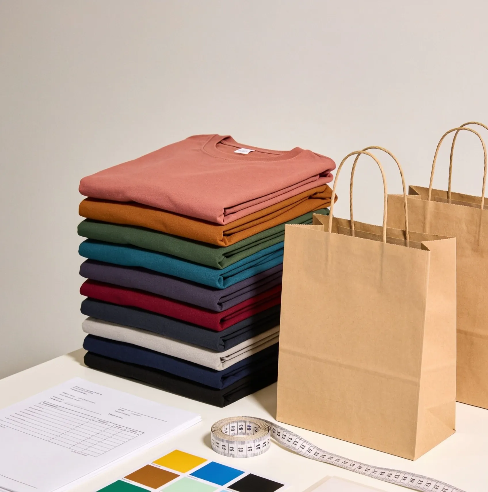 Modelo ilustrativo de camisas lisas em várias cores