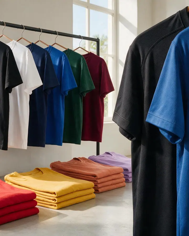 Camisas lisas coloridas em estoque
