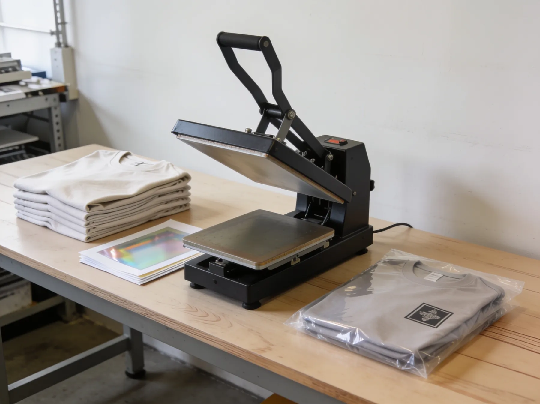 Mesa de produção com materiais de personalização